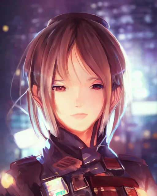 Image similar to portrait of anime girl in mechanic armor in night tokyo by makoto sinkai, perfect face, fine details