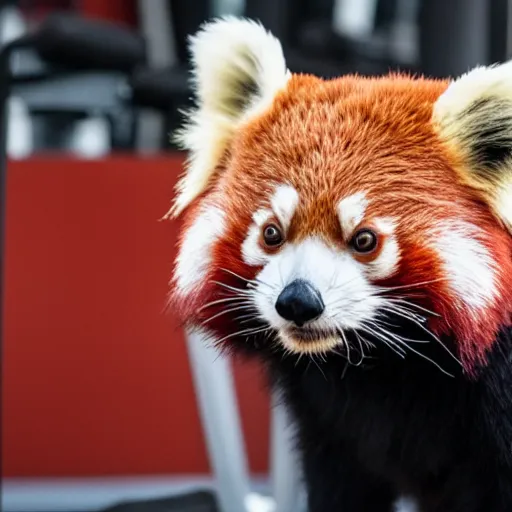 Prompt: a red panda at the gym