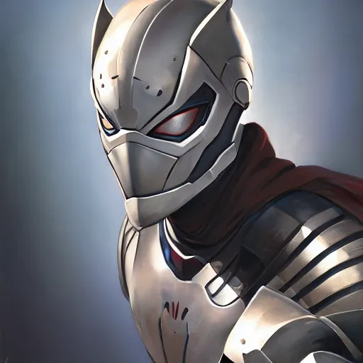 Image similar to greg manchess portrait painting of armored spiderman ultraman grey fox from metal gear cyborg gay japanese - american hybrid as overwatch character, medium shot, asymmetrical, profile picture, organic painting, sunny day, matte painting, bold shapes, hard edges, street art, trending on artstation, by huang guangjian and ail elvgren and sachin teng