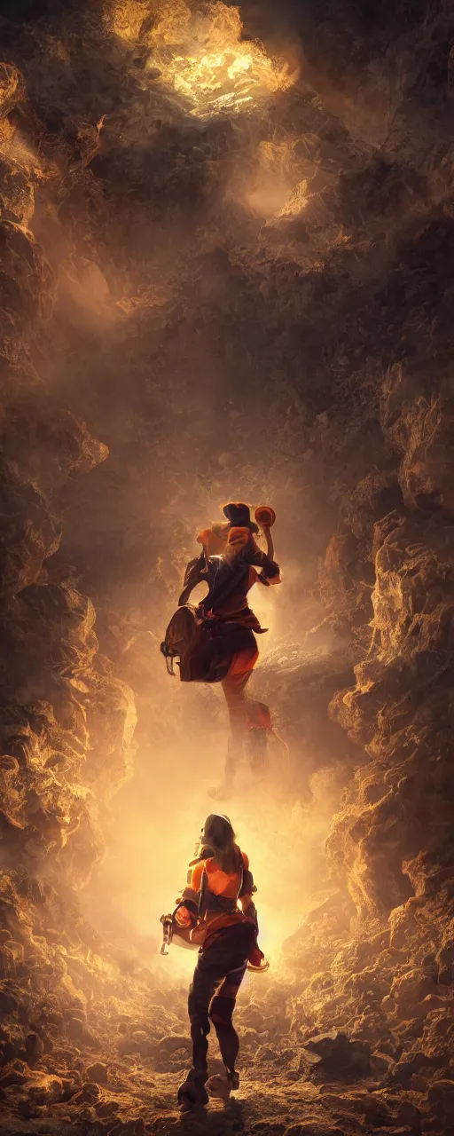 Prompt: Female treasure hunter discovers hoard of gold, magical, orange mist, large brown eyes, hyper realistic, digital art, octane render, trending on artstation, artstationHD, artstationHQ, unreal engine, 4k, 8k