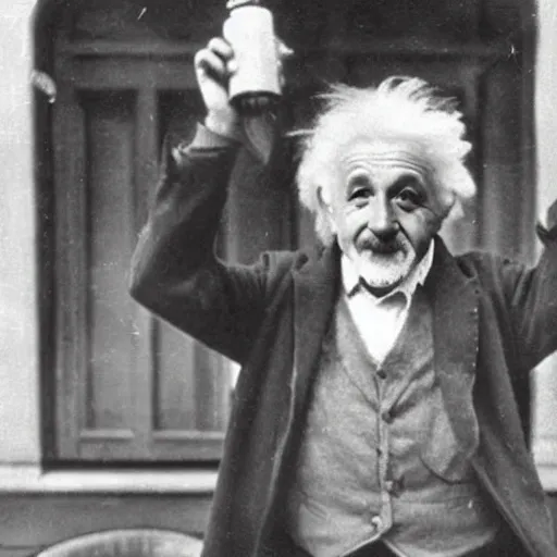 Prompt: einstein holding a weapon, historical archive photo