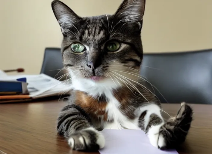 Image similar to a cat working as a receptionist in a solicitor's office