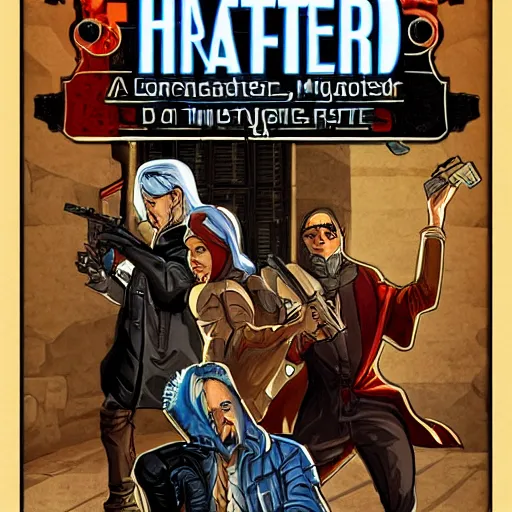 Image similar to a grifter, a hacker, a thief, and a mastermind in the style of a d&d cover