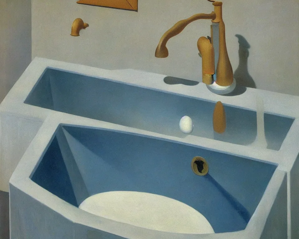 Image similar to achingly beautiful painting of a sophisticated, well - decorated, modern sink by rene magritte, monet, and turner.