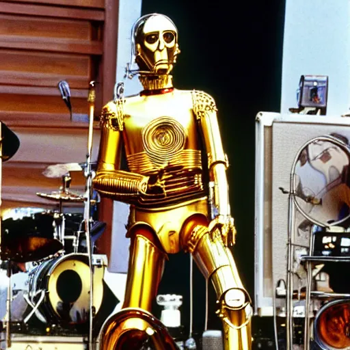 Image similar to C-3PO performing at woodstock