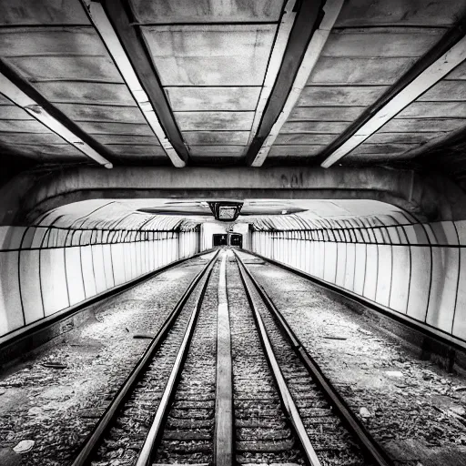 Image similar to abandoned london underground station, platform, haunting, beautiful, photorealistic, extreme detail, sharp focus, 4 k, award winning,