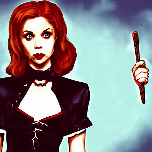Prompt: a pin up of buffy the vampire slayer. gothic, digital art