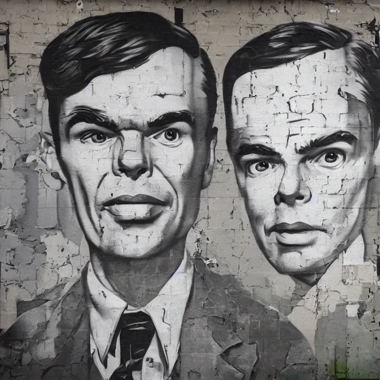 Image similar to Street-art portrait of Alan Turing in style of Etam Cru, photorealism