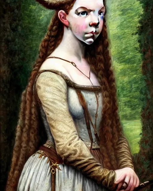 Prompt: anya taylor - joy medieval portrait, druid ranger, delicate detailed medieval portrait in the style of eugene de blaas, perfect face