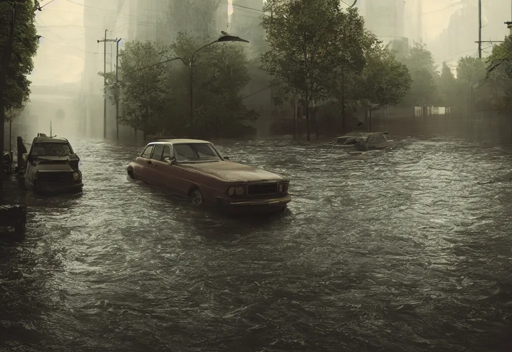 Image similar to kodak portra 4 0 0 photographic and realistic, interior theater, detailed, octane render, unreal engine, 4 k, artstation, hyper realistic, wide angle, floor flooded, how a river, objects that float, 3 5 mm, sharp focus, soft light, volumetric light fog, in the style of gregory crewdson