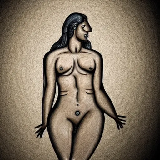 Image similar to photorealistic ancient prehistoric cave relief of thick woman from 5 0. 0 0 0 bc.