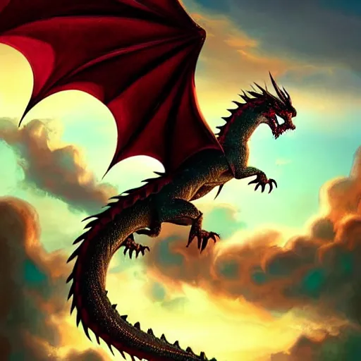 Image similar to dragons flying, fantasy scenery, clouds, beautiful, brilliant colors, shinning, peaceful, digital art, detailed, artstation