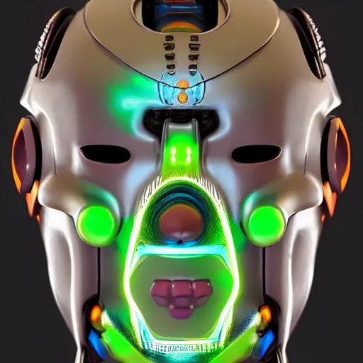 Prompt: a glossy claymodel of a dieselpunk aztec futuristic robot head with eeg sensors, 8 k, front shot, symetrical, flourescent colors, halluzinogenic, multicolored, insanely detailed, front shot, 3 d render, octane