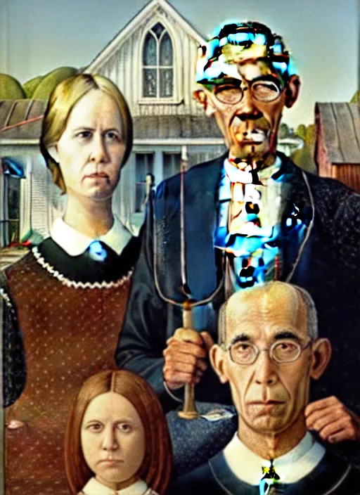 Image similar to obama in american gothic by grant wood