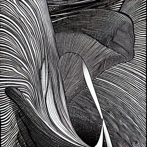 Image similar to open sea by Moebius, black and white, fine lines, hyper detailed