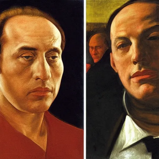 Image similar to close up of silvio berlusconi, film still by edward hopper, by Pontormo, by klimt, art noveau, highly detailed, strong lights, liminal, eerie, Bright pastel colors