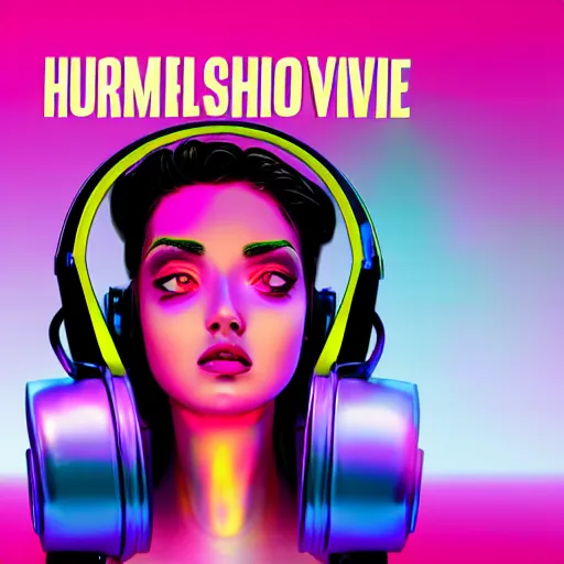 Prompt: animated synthwave girl wearing headphones, animated, trending on artstation, portrait