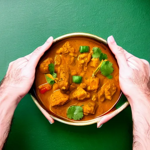 Prompt: photo of a man with three eyes ecstatically eating a bowl of indian frog curry. third eye forehead joy pineal eye minds eye cyclops, hands raised