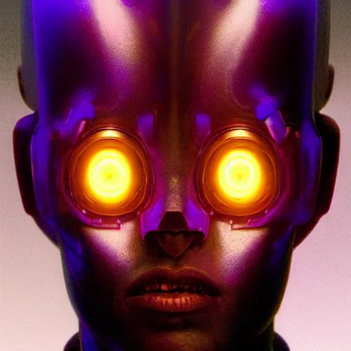 Image similar to a hyper - realistic character concept art portrait of a robotic being with multiple body parts that emit colored lights, depth of field background, artstation, award - winning realistic sci - fi concept art by jim burns and greg rutkowski, beksinski, a realism masterpiece, james gilleard, bruegel, alphonse mucha, and yoshitaka amano.