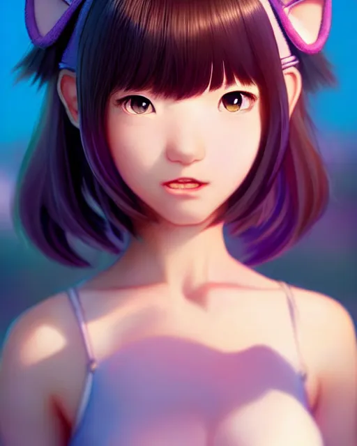 Image similar to pixar anime movie poster portrait photo : : of yerin baek as catgirl by weta, marvel : : by wlop, ilya kuvshinov, rossdraws, artgerm, artstation, unreal engine : : rave makeup, pearlescent, morning, vogue cover : :