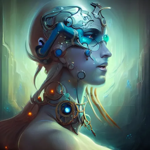 Prompt: portrait of a beautiful supernatural cybernetic emanation, concept art by pete mohrbacher and artgerm and wlop, digital art, highly detailed, intricate, fantasy, mystical, sharp focus, Trending on Artstation HQ, deviantart, unreal engine 5, 4K UHD image