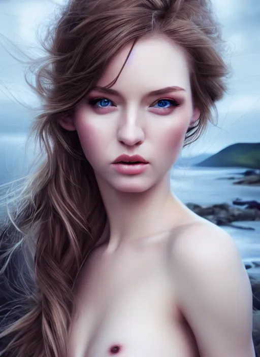 Image similar to a gorgeous scottish female photo, professionally retouched, soft lighting, realistic, smooth face, full body shot, torso, dress, perfect eyes, sharp focus on eyes, 8 k, high definition, insanely detailed, intricate, elegant, art by artgerm and jason chan