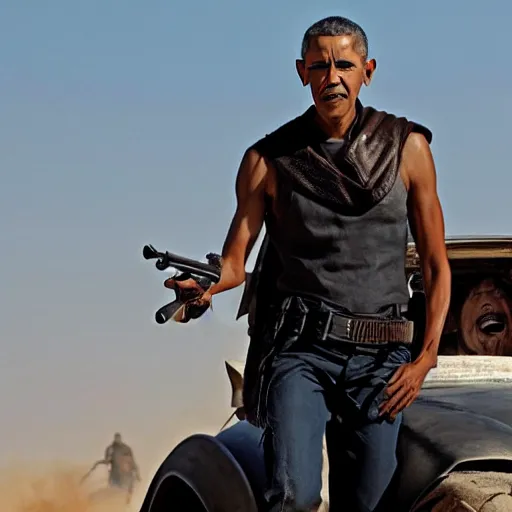 Prompt: barack obama as a character in mad max