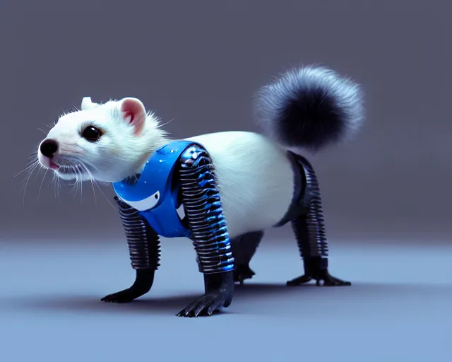 Image similar to futuristic ferret - shaped robot, 3 d octane render, cyberpunk ferret - shaped mechanical robot