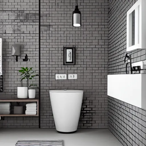 Image similar to award-winning wall hung toilet deco catalog photo, tiled walls with slightly rusty looking hexagonal tiles