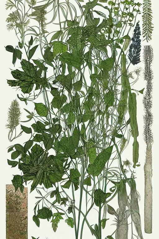 Image similar to herbarium page, highly detailed, fantasy plants, cool white, clean, white border, by denis sarazhin, victo ngai