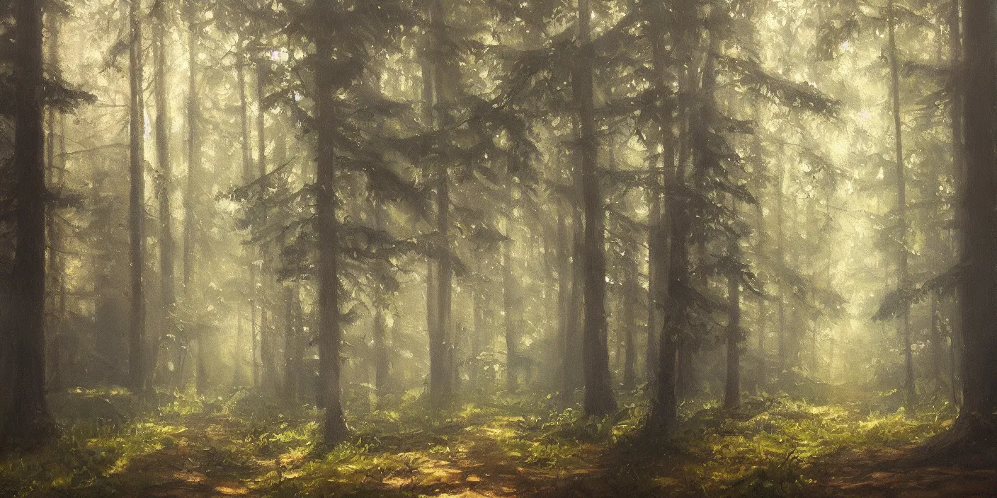 Prompt: woods, cinematic lighting, detailed oil painting, hyperrealistic, 8k