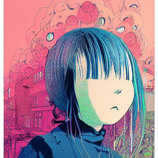Image similar to a portrait of a girl by inio asano, beeple and james jean, hiroyuki takahashi color scheme