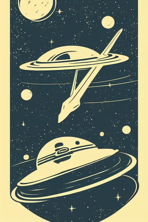 Prompt: vintage poster, space travel, illustration, vector art, retro