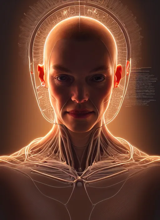 Prompt: portrait of a human diagram, human muscle medical diagram with good cable management, intricate, elegant, glowing lights, highly detailed, digital painting, artstation, concept art, smooth, sharp focus, illustration, art by wlop, mars ravelo and greg rutkowski