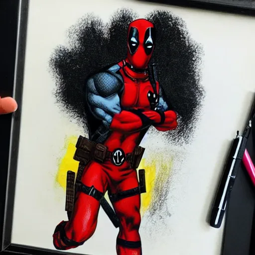 Prompt: Deadpool by Bob Ross