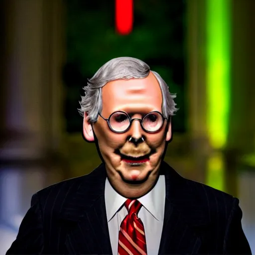 Image similar to the melting slimy face of villain mitch mcconnell flesh monster. horror film photograph.