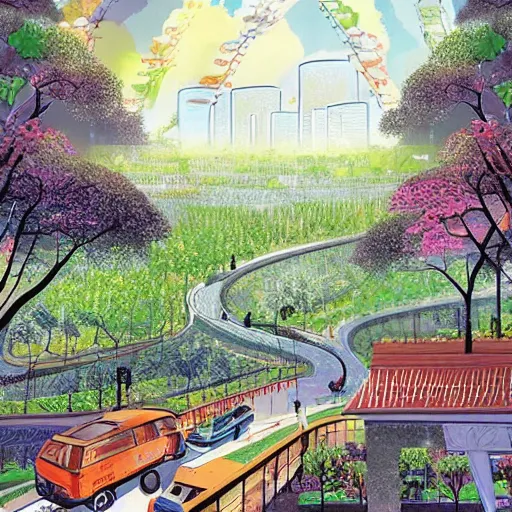 Image similar to City of the future in harmony with nature. Beautiful illustration.