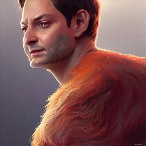 Image similar to tobey maguire and a red fox, intricate, highly detailed, digital painting, artstation, concept art, smooth, sharp focus, illustration, unreal engine 5, 8 k, art by artgerm and greg rutkowski and alphonse mucha