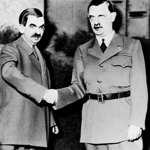 Prompt: Mr Bean hangs out with Hitler, 1939
