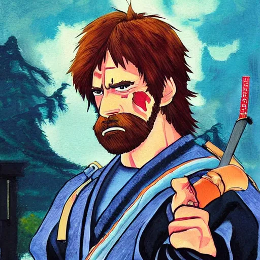 Prompt: chuck norris samurai by studio ghibli painting