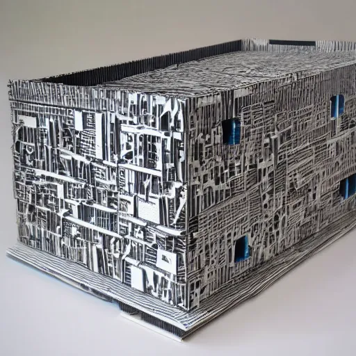 Prompt: modern city inside a carboard box