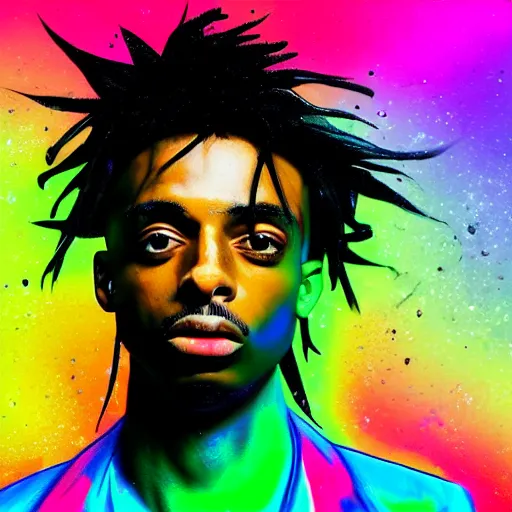 Prompt: playboi carti, photorealistic, detailed face, full body shot, 8 k, hd, neon colors, over saturated colors, wok, noisy background, background blending with itself, goofy,