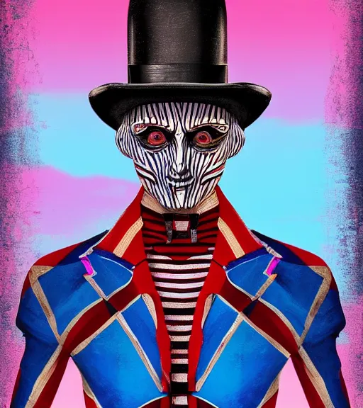 Image similar to beautiful male character inspired by venice carnival and pop art freddy krueger | | digital artwork made by greg rutswork, anna dittmann and lois van barlee, symmetrical, anatomically correct