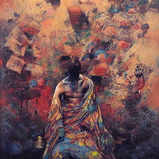 Image similar to A 3D render of music, industries, toxic waste, gothic, rich deep colors. Beksinski painting, part by Adrian Ghenie and Gerhard Richter. art by Takato Yamamoto. masterpiece