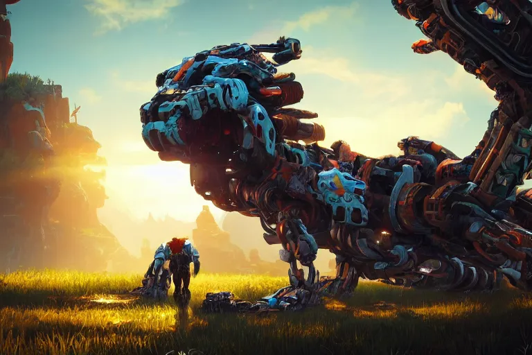 Image similar to snapmaw machine mecanical creature robot of horizon forbidden west horizon zero dawn radiating a glowing aura global illumination ray tracing hdr fanart arstation by ian pesty and alena aenami artworks in 4 k