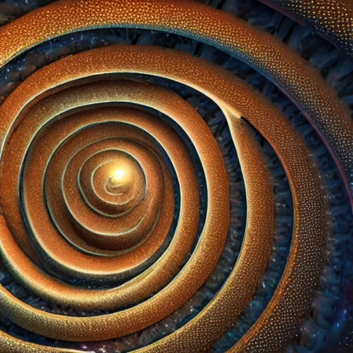 Image similar to intricately detailed octane rendered unreal engine 5 volumetric lighting macro photography close up of a spiral fractal explosion infinitely fractalizing and never ending