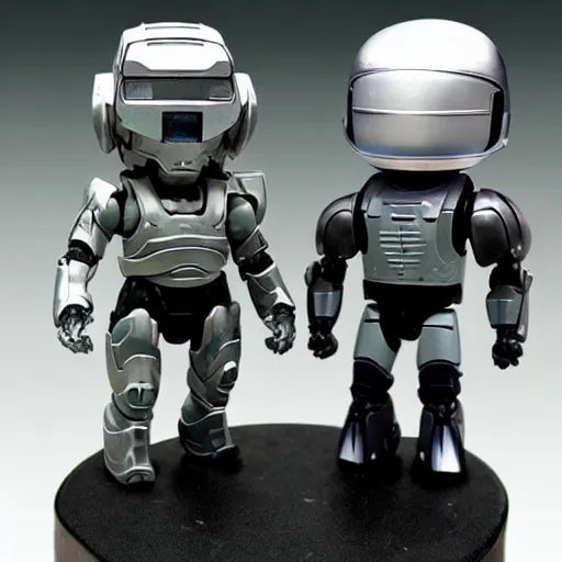 Prompt: Master Chief and Robocop as chibi action figures