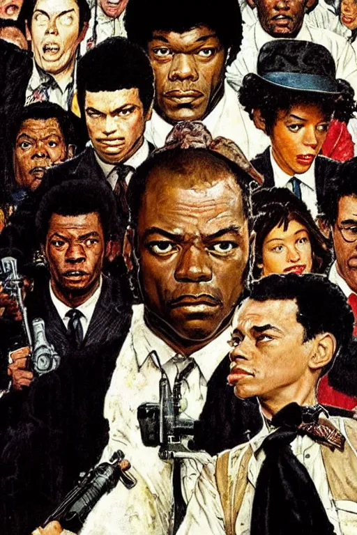 Image similar to Jules Winnfield from Pulp Fiction painted by Norman Rockwell