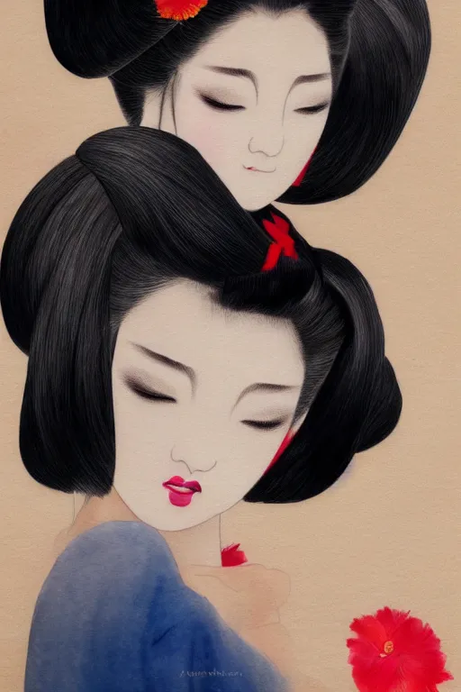 Image similar to sensual and very seductive geisha, digital art, 8k, character, realistic, portrait, photorealism, japan watercolour, masterpiece art
