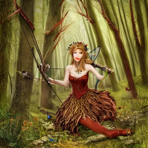 Image similar to fairy tale; forest; goddess of the hunt; Ferdinand Khab; deep woods; warrior woman; archery, Art of Illusion, Artrift, finalRender, Flickr, IMAX, Polycount, r/Art, shadow depth, Sketchfab, Sketchlab, Substance Designer, VRay; trending on r/deepdream; AppGameKit, recursive ray tracing; volumetric lighting; ambient occlusion, Hyper detailed digital matte painting, concept art, hyperrealism, Cinema 4D, 8k resolution, 64 megapixels, bokeh, CGSociety, ZBrush Central, behance HD, hypermaximalist, a masterpiece, 4K, Ukiyo-e, film noir, neon, beautiful, deep colors, bright, amazing, gorgeous, wonderful, great, marvelous, fantastic, magnificent, excellent, fabulous, lovely, astonishing, outstanding, splendid, glorious, mist, by Gustav Klimt and Gustave Doré,